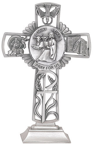 Cross Standing St. Luke Evangelist 5 inch Pewter Silver