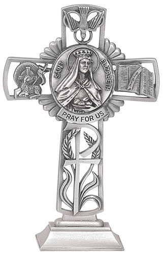 Cross Standing St. Elizabeth Hungary 5 inch Pewter Silver