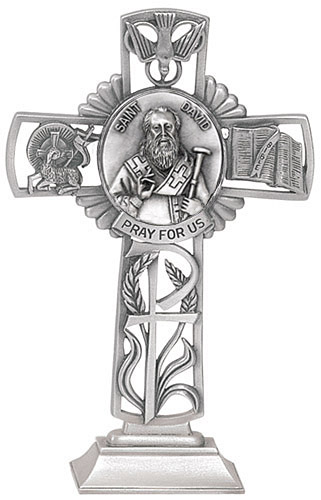 Cross Standing St. David Wales 5 inch Pewter Silver