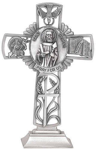 Cross Standing St. Thomas Apostle 5 inch Pewter Silver