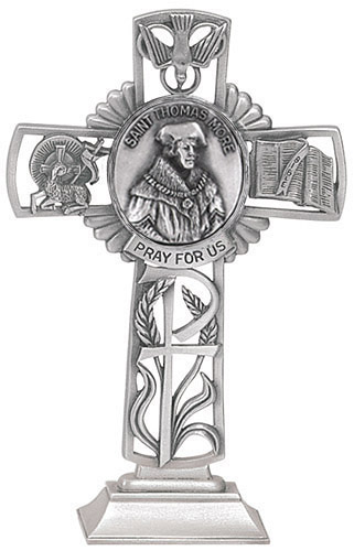 Cross Standing St. Thomas More 5 inch Pewter Silver