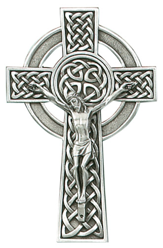 Crucifix Wall Celtic Knot 8 inch Pewter Silver