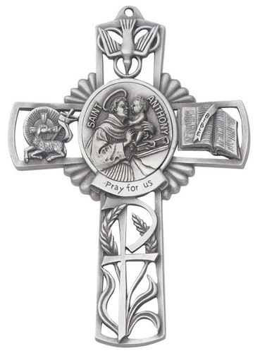 Cross Wall St. Anthony Padua 5 inch Pewter Silver