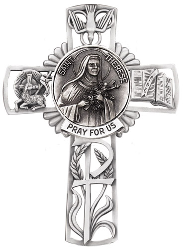 Cross Wall St. Therese Lisieux 5 inch Pewter Silver