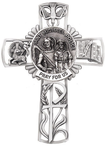 Cross Wall St. Michael Police 5 inch Pewter Silver