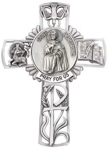 Cross Wall St. Peregrine 5 inch Pewter Silver