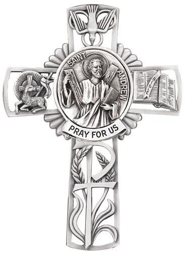 Cross Wall St. Andrew Apostle 5 inch Pewter Silver