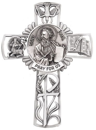 Cross Wall St. Paul Apostle 5 inch Pewter Silver
