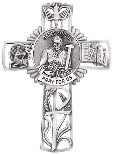 Cross Wall St. Justin Martyr 5 inch Pewter Silver