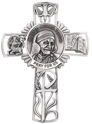 Cross Wall St. Mother Teresa Calcutta 5 inch Pewter Silver