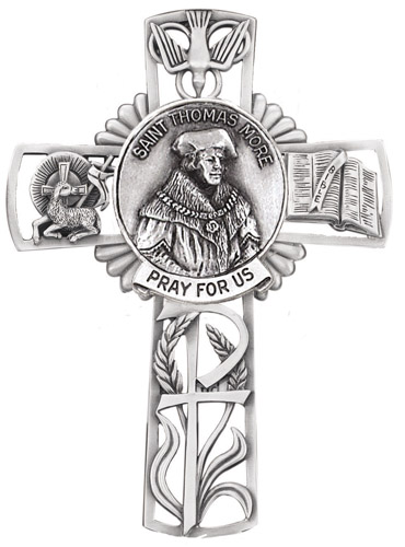Cross Wall St. Thomas More 5 inch Pewter Silver
