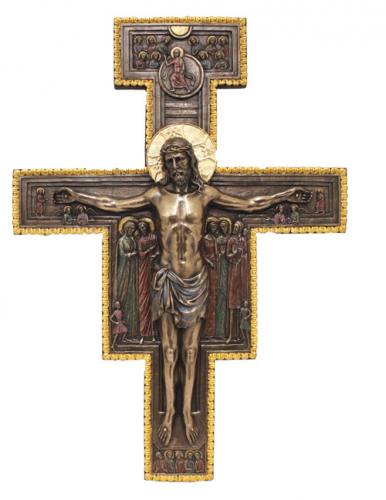 Crucifix Wall San Damiano 16 Inch Resin Bronze Painted