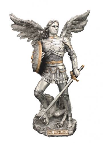 Statue St. Michael Archangel 9 Inch Resin Pewter