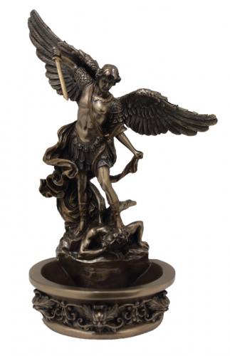 Holy Water Font St. Michael Archangel 8 Inch Resin Bronze