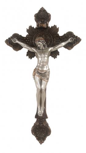 Crucifix Wall St. Benedict 14 Inch Pewter Style Corpus Bronze