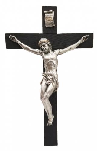 Crucifix Wall 16 inch Pewter Style Corpus Gold Trim