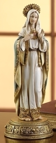 Statue Mary Immaculate Heart 10.5 inch Resin Gold Painted