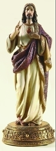 Statue Jesus Sacred Heart 10.25 inch Resin Gold Painted