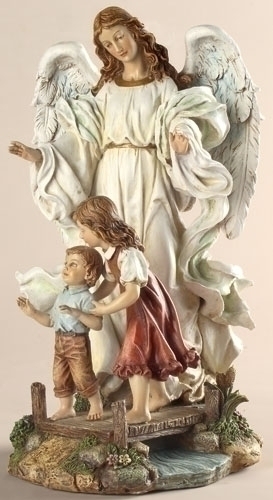 Statue Guardian Angel 10 inch Resin Painted